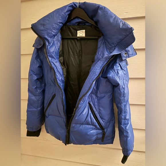 S13/NYC Blue Duck Down Collared with Hood Short Winter Puffer Jacket Size S - Picture 2 of 5